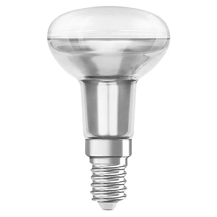 Osram Superstar Bombilla LED R50 - E14, Intensidad regulable, Blanco cálido, 345 lm, 5,9 W - Bombilla LED reflectora R50 transparente con cúpula blanca y casquillo de rosca E14 plateado.