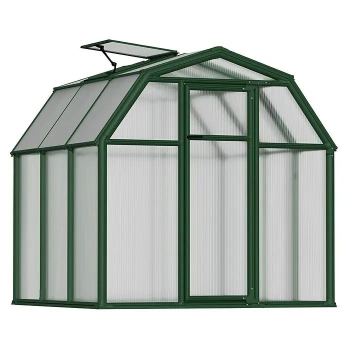 Palram – Canopia Invernadero Eco Grow - Medidas ext. (An x Pr): 204 x 197 cm, 6 mm, Verde - Un invernadero verde con techo y paredes transparentes, perfecto para el jardín. El invernadero proporciona un ambiente óptimo para las plantas.