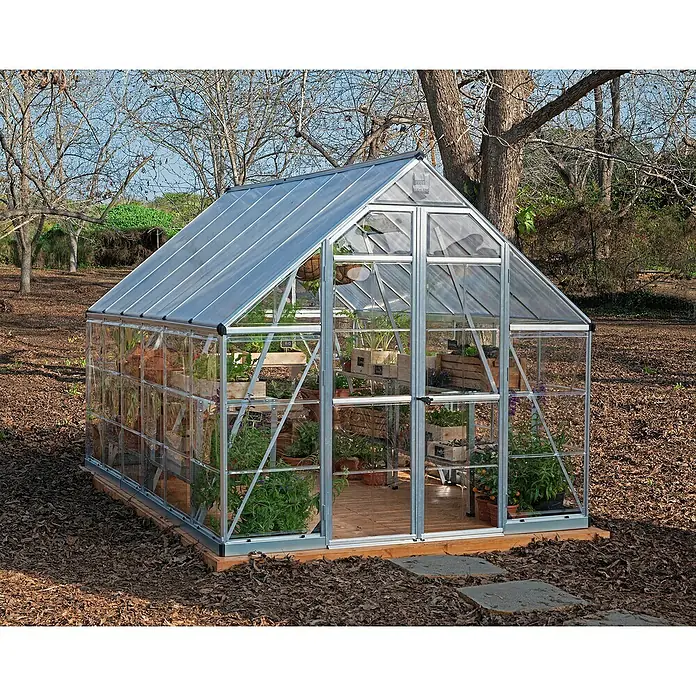 Palram – Canopia Invernadero Balance - Medidas ext. (An x Pr): 244 x 367 cm, 0,7 mm, Plateado/Transparente - El invernadero ofrece el espacio perfecto para la siembra. Las plantas en el invernadero crecen bien.