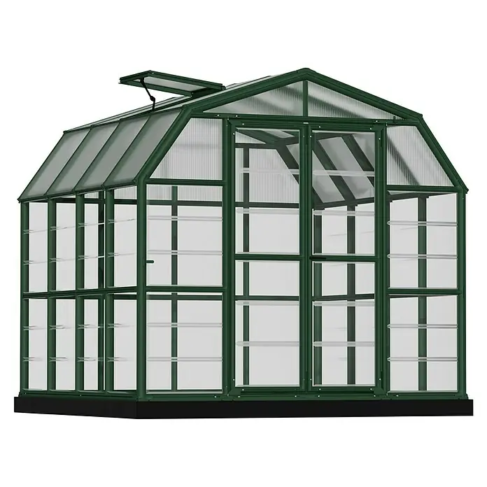 Palram – Canopia Invernadero Grand Gardener - Medidas ext. (An x Pr): 264,7 x 264,2 cm, Material de la pared lateral: Plástico, 0,8 mm, Verde - Un invernadero espacioso con un marco robusto de color verde oscuro y paneles transparentes, ideal para cultivar diversas plantas.