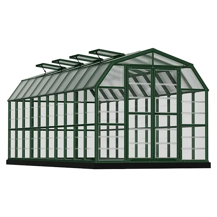 Palram – Canopia Invernadero Grand Gardener - Medidas ext. (An x Pr): 264,7 x 637,3 cm, Material de la pared lateral: Plástico, 0,8 mm, Verde - Un invernadero verde con paredes transparentes y tragaluces, ideal para cultivar plantas y hortalizas en tu propio jardín.
