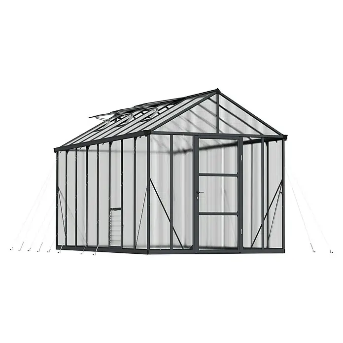 Palram – Canopia Invernadero Glory - Medidas ext. (An x Pr): 244,5 x 484 cm, 10 mm, Antracita - Invernadero grande con paredes transparentes y una estructura robusta, ideal para jardinería y cultivo de plantas.