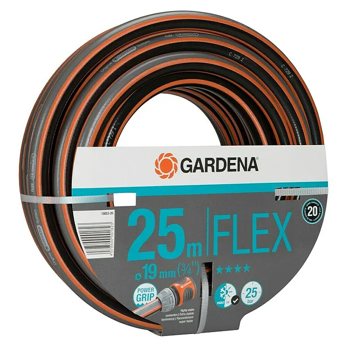 Gardena Comfort Flex Manguera - Largo: 25 m, Diámetro tubo flexible: 19 mm - Rollo de manguera de jardín Gardena Flex de 25 m con un diámetro de 19 mm para un uso flexible en el jardín.