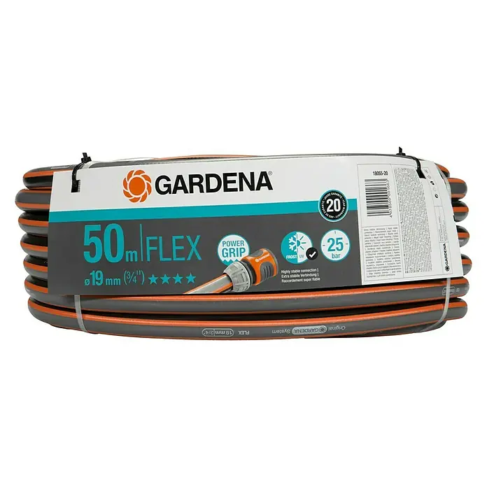 Gardena Comfort Flex Manguera - Largo: 50 m, Diámetro tubo flexible: 19 mm - En la imagen, carrete de manguera de jardín GARDENA FLEX de 50 m, con un diámetro de 19 mm y Power Grip para conexiones estables.