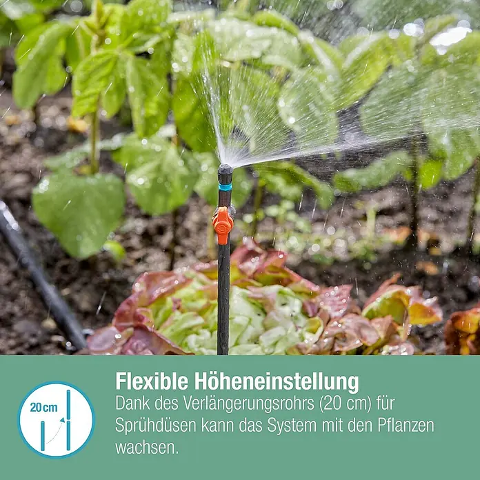 Gardena Micro-Drip Sprühdüse 90° - 5 Stk., 90 ° - Bewässerungssystem mit flexibler Höheneinstellung und 20 cm Verlängerungsrohr zur Anpassung an das Pflanzenwachstum.