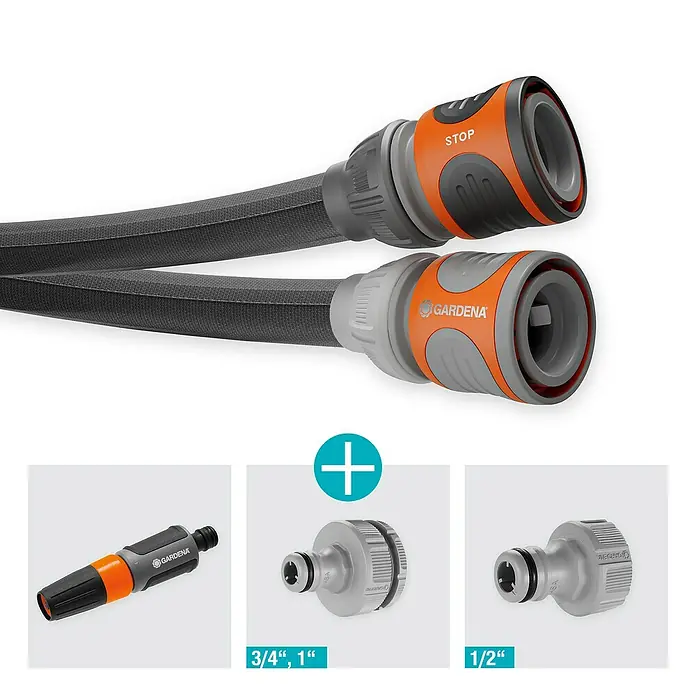 Gardena Gartenschlauch Liano Life Set - 30 m, Schlauchdurchmesser: 13 mm - GARDENA Textile Schlauch Liano™ Life 15 m mit Zubehör: Eine flexible und robuste Lösung für die Gartenbewässerung.