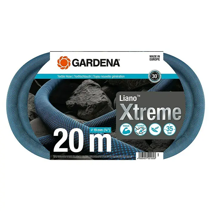 Gardena Gartenschlauch Liano Xtreme Set - 20 m, Schlauchdurchmesser: 19 mm - Gardena Liano Xtreme Textilschlauch, 20 m lang, robust und flexibel für extreme Beanspruchung im Garten.