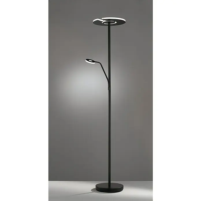 Fischer & Honsel Dent LED-Stehleuchte - 45 W, Höhe: 180 cm, Schwarz, Mehrfarbig, 2 Stk. - Eine moderne, schwarze Stehlampe mit zwei LED-Leuchten, die ein helles Licht ausstrahlen. Perfekt für Wohnzimmer oder Arbeitszimmer.