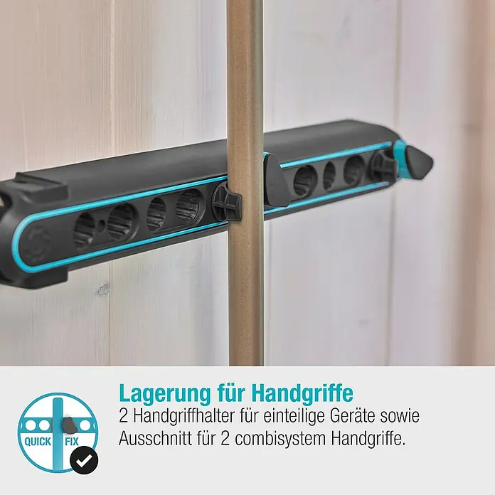 Gardena Halterung Flex - 10 kg, Kunststoff - Wandhalterung für Gartengeräte mit blauen Akzenten zur Aufbewahrung von Handgriffen und Gartenzubehör.