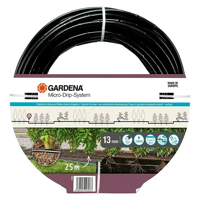 Gardena Micro-Drip Tropfrohr - Schlauchlänge: 25 m, 1,6 l/h - GARDENA Micro-Drip-System: 25m Tropfrohr für ober- und unterirdische Bewässerung. Einfache Installation für gesunde Pflanzen.