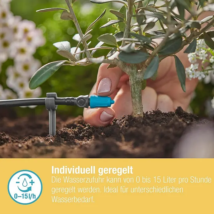 Gardena Micro-Drip Regulierbarer Endtropfer - 10 Stk., Max. Wasserdurchfluss: 15 l/h - Bewässerungssystem: Präzise, individuelle Bewässerung für Pflanzen, regulierbar von 0-15 l/h, ideal für angepassten Wasserbedarf.
