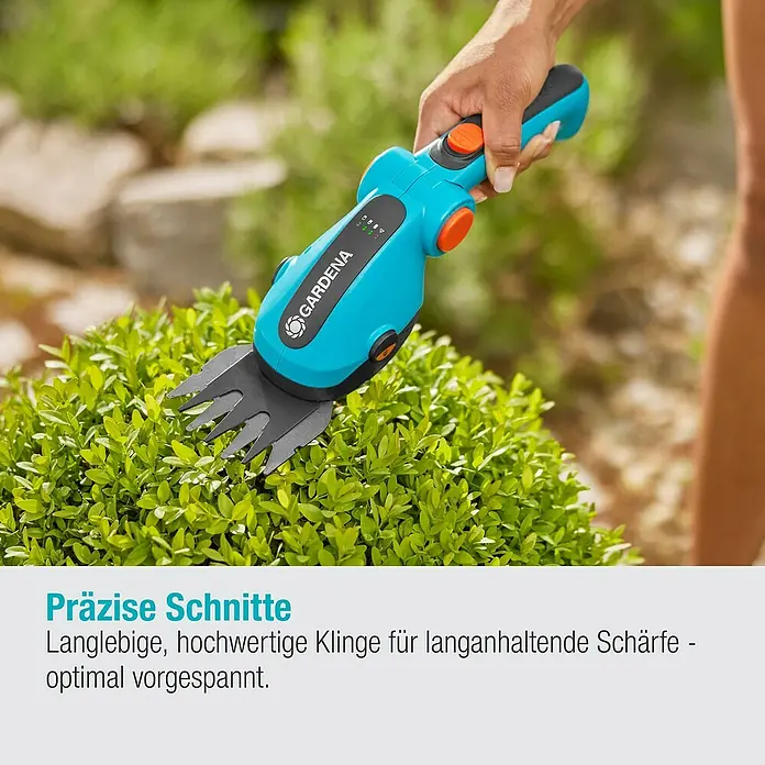Gardena ComfortCut Akku-Gras- & Strauchschere Li - 3,6 V, Li-Ionen, 1 Akku, Schwertbreite: 8 cm - Präzise Schnitte mit der Gardena Akku-Grasschere: Langlebige Klinge für dauerhafte Schärfe. Ideal für den Formschnitt von Büschen.