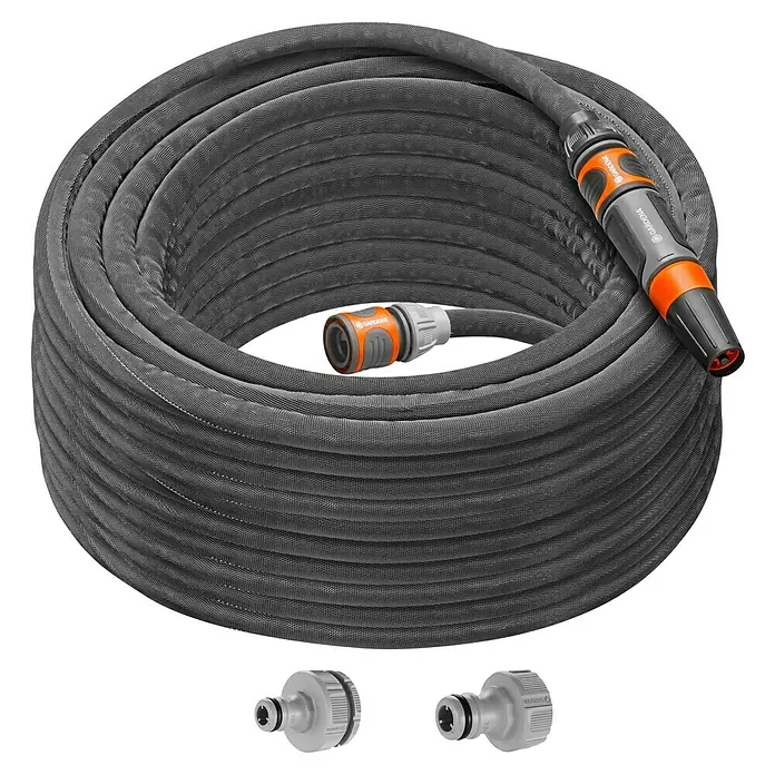Gardena Gartenschlauch Liano Life Set - 25 m, Schlauchdurchmesser: 13 mm - Grauer Gardena Textilschlauch mit flexibler Gartenschlauch-Technologie und Zubehör für eine einfache Gartenbewässerung.