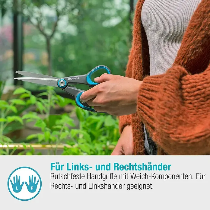 Gardena Universalschere MultiCut - Länge: 22,6 cm - Gartenschere von Gardena für Links- und Rechtshänder. Rutschfeste Handgriffe mit Weich-Komponenten für komfortablen Halt.