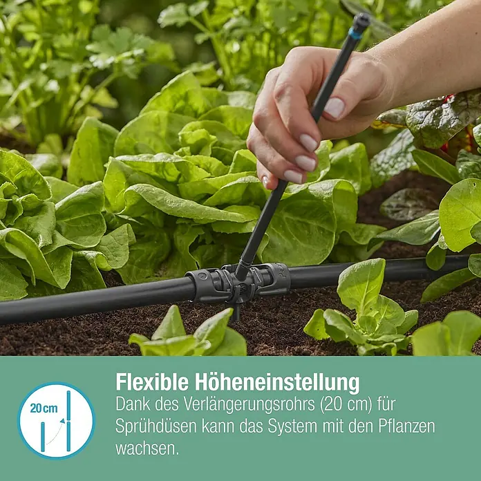 Gardena Micro-Drip Sprühdüse 180° - 5 Stk., 180 ° - Bewässerungssystem mit flexibler Höheneinstellung, dank Verlängerungsrohr (20cm) für Sprühdüsen, das mit den Pflanzen mitwächst.