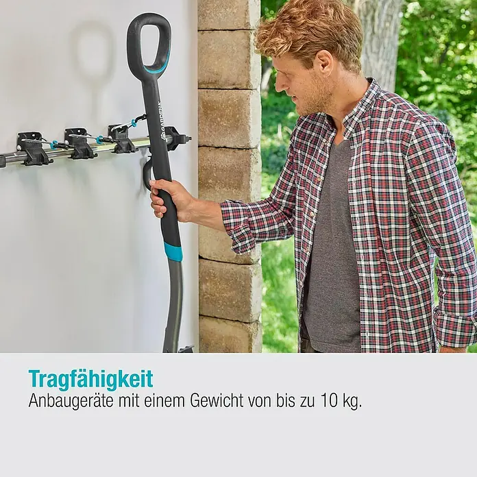 Gardena Halterung Set Einzelhalter & Einzelhaken - Traglast: 10 kg, Aluminium - Der Gardena Gerätehalter bietet eine Tragfähigkeit für Anbaugeräte bis zu 10 kg. Einfache Montage und sichere Aufbewahrung von Gartengeräten.