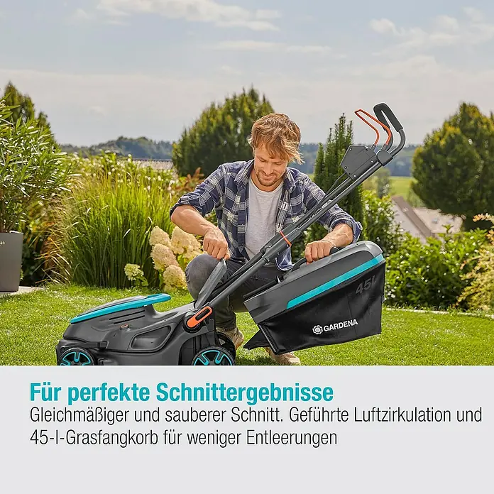 Gardena Power for All 18V Akku-Rasenmäher PowerMax 37/36V - 18 V, Ohne Akku, Schnittbreite: 37 cm - Der Gardena Rasenmäher mit 45-Liter-Grasfangkorb sorgt für perfekte Schnittergebnisse dank gleichmäßigem und sauberem Schnitt.