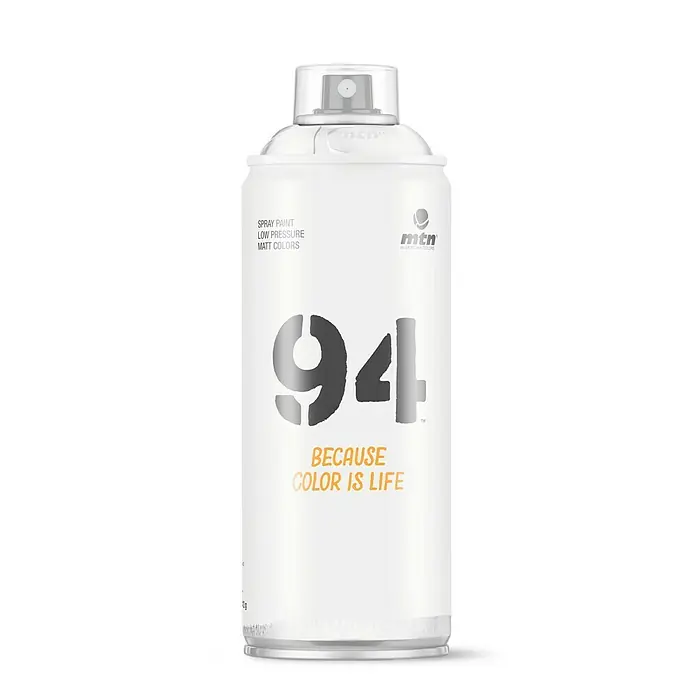 mtn Pintura decorativa en spray 94 - Blanco, Mate, 400 ml - Pintura en aerosol blanca MTN 94 para proyectos artísticos. Colores mate de baja presión para grafitis precisos y obras de arte de alta cobertura.