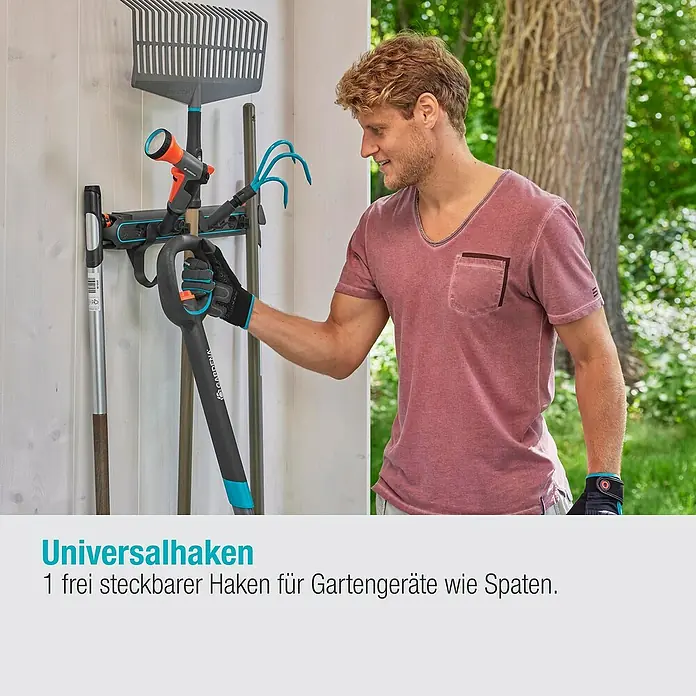 Gardena Halterung Flex - 10 kg, Kunststoff - Universalhaken für Gartengeräte. Praktische Aufbewahrung von Spaten, Rechen und anderen Werkzeugen.