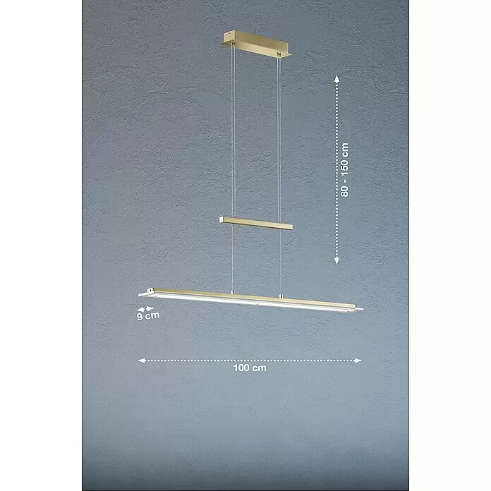Fischer & Honsel LED-Pendelleuchte Tenso25 W, L x B x H: 100 x 9 x 150 cm, Messing, Mehrfarbig Sketch