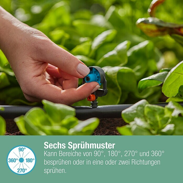 Gardena Micro-Drip Rundsprenger 6 in 1 (Durchmesser Anschluss: 13 mm, Quick & Easy-Verbindungstechnik) | BAUHAUS