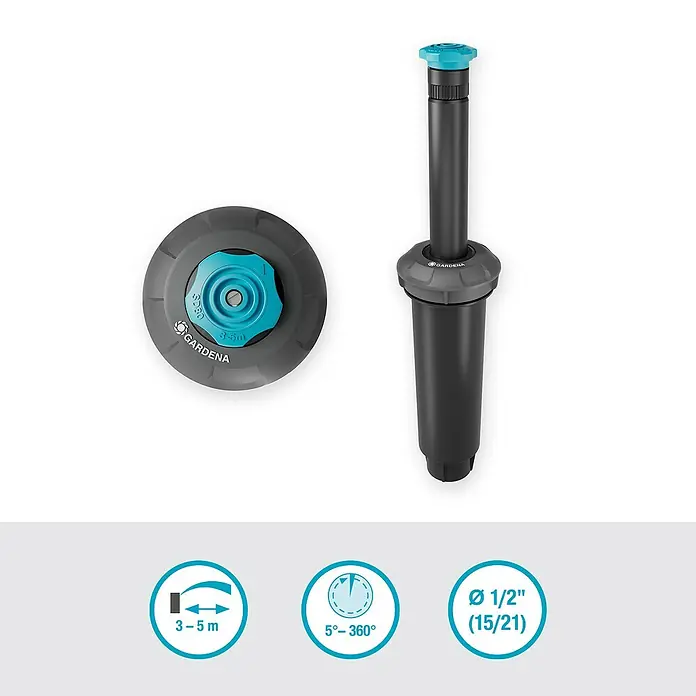 Gardena Sprinklersystem Turbinenversenkregner Pop-up SD80 - Max. Regnerfläche: 80 m², Rasenbewässerung - Gardena Versenkregner Vario mit einstellbarer Reichweite und Sektorenberegnung für eine flexible Gartenbewässerung.