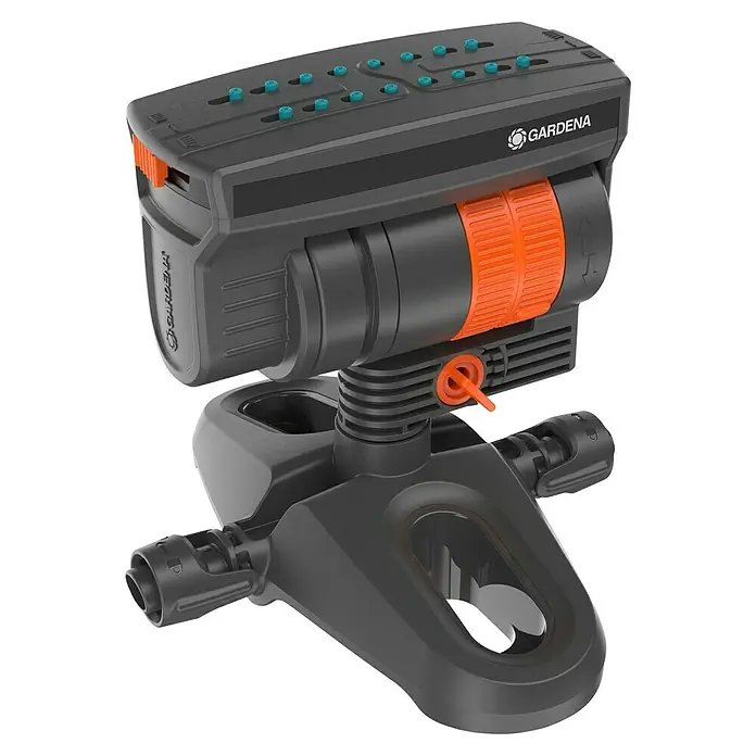 Gardena Micro-Drip Viereckregner OS 90 - Max. Regnerfläche: 90 m², Schwarz/Orange - Gardena Vielflächenregner AquaZoom Compact für variable Beregnung. Anpassbare Reichweite und Breite für präzise Bewässerung kleiner Flächen.