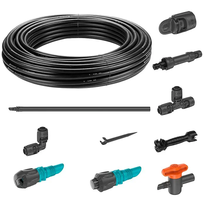 Gardena Micro-Drip Bewässerungs-Set Gemüse-/Blumenbeet Start-Set - Passend für: Gemüse- & Blumenbeete bis 40 m² - Gardena Micro-Drip-System: Komplettes Set mit Schlauch, Verbindungsstücken und Zubehör für eine effiziente Bewässerung im Garten.