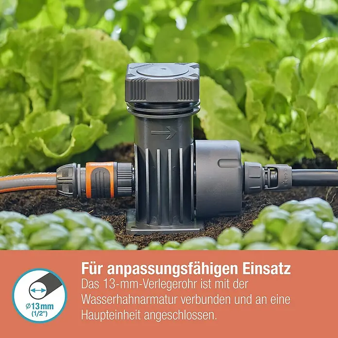 Gardena Micro-Drip Hahnanschlussstück - 1/2" x 13 mm - Gardena Micro-Drip-System Basisgerät 1000: Präzise Bewässerung für Pflanzen mit 13-mm-Verlegerohr für anpassungsfähigen Einsatz im Garten.