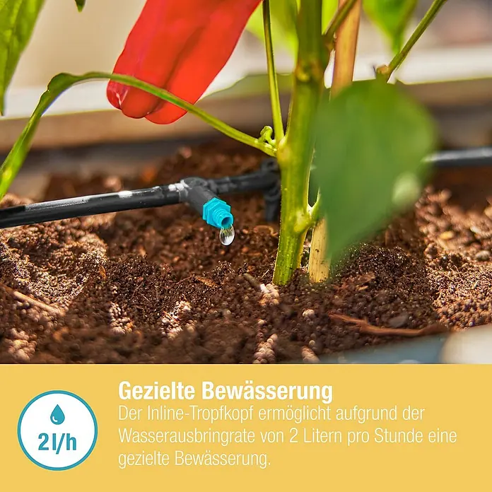 Gardena Micro-Drip Reihentropfer - 10 Stk., Max. Wasserdurchfluss: 2 l/h - Bewässerungssystem mit Inline-Tropfkopf für gezielte Bewässerung von Pflanzen mit einer Wasserausbringrate von 2 l/h.