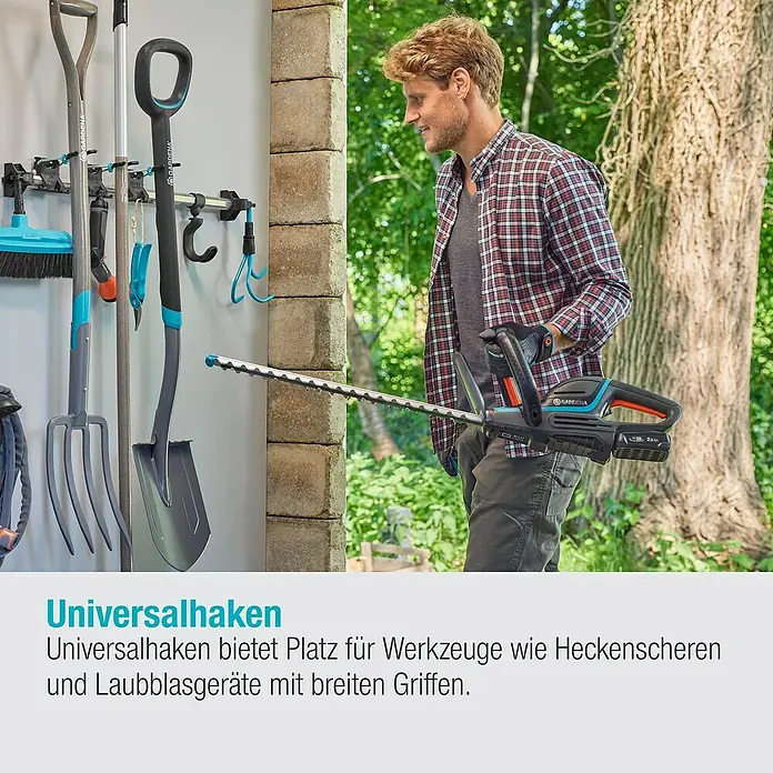 Gardena Halterung Set Einzelhalter & Einzelhaken - Traglast: 10 kg, Aluminium - GARDENA Universalhaken: Ideal für die Aufbewahrung von Gartengeräten wie Heckenscheren. Praktisch und platzsparend!
