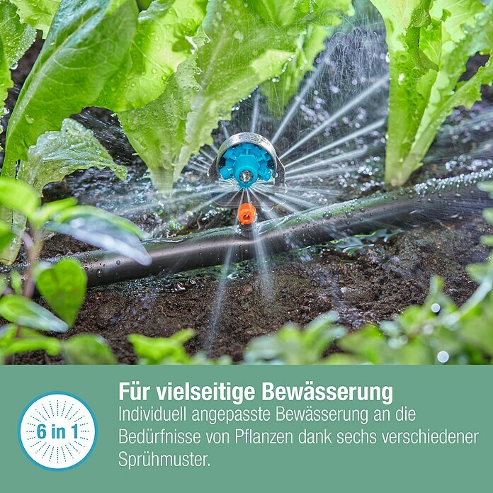 Gardena Micro-Drip Rundsprenger 6 in 1 (Durchmesser Anschluss: 13 mm, Quick & Easy-Verbindungstechnik) | BAUHAUS