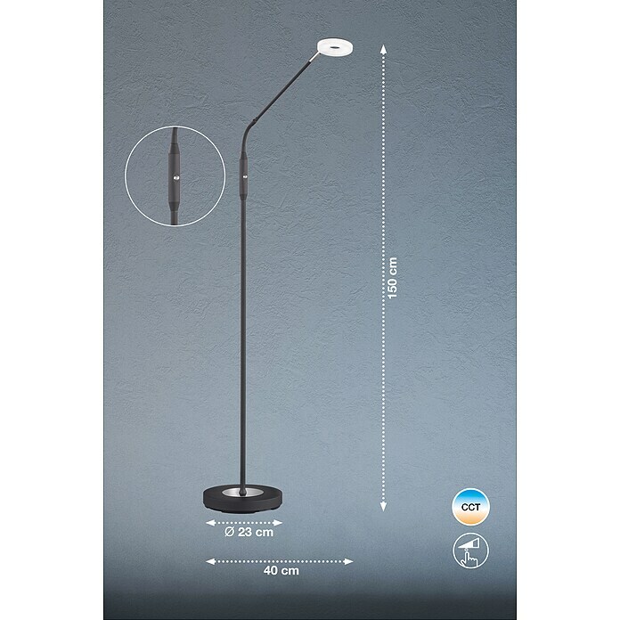 Fischer & Honsel Dent LED-Stehleuchte (6 W, Höhe: 150 cm, Sandschwarz, Mehrfarbig, 1 Stk.) | BAUHAUS