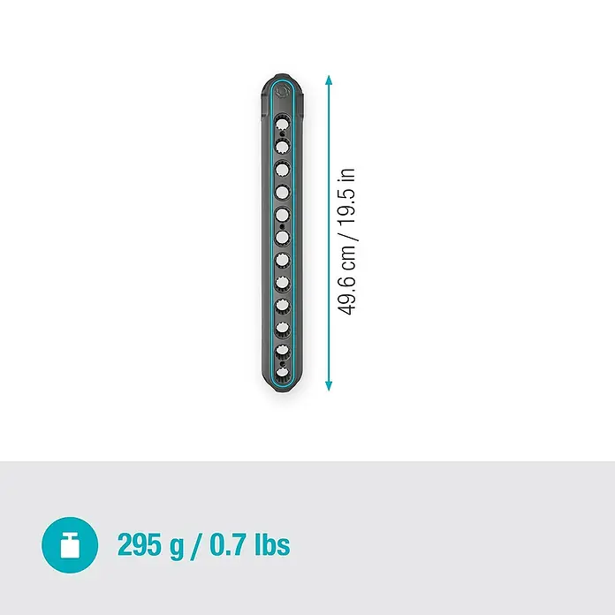 Gardena Halterung Flex - 10 kg, Kunststoff - Das Bild zeigt eine Gardena Micro-Drip-System Sprühdüse, mit den Maßen 49.6 cm / 19.5 in und einem Gewicht von 295 g / 0.7 lbs.