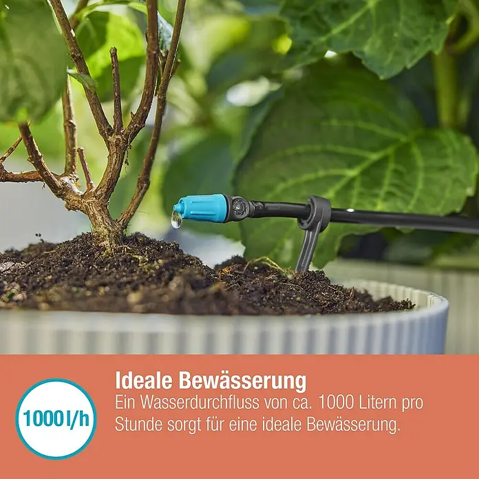 Gardena Micro-Drip Basisgerät 1000 - 1 Stk., Max. Wasserdurchfluss: 1.000 l/h - Bewässerungssystem mit Tropfer für eine ideale Wasserversorgung von Pflanzen im Topf.