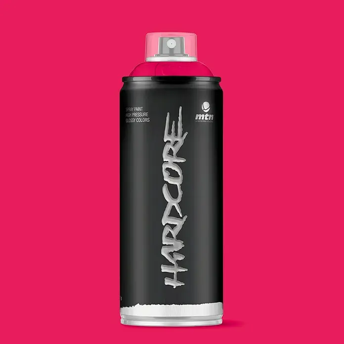 mtn Pintura decorativa en spray Hardcore - Rojo akari, Brillante, 400 ml - Pintura en aerosol negra MTN Hardcore con tapón rosa, ideal para grafitis de alta presión y proyectos de arte.
