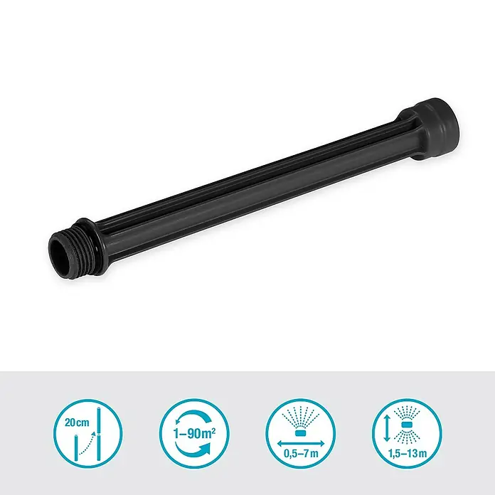 Gardena Micro-Drip Verlängerungsrohr für OS 90 - 2 Stk., Länge: 20 cm - Schwarze Sprühlanze für die Gartenbewässerung. Das Produkt ist 20 cm lang und hat eine Reichweite von 0,5 bis 7 Metern.