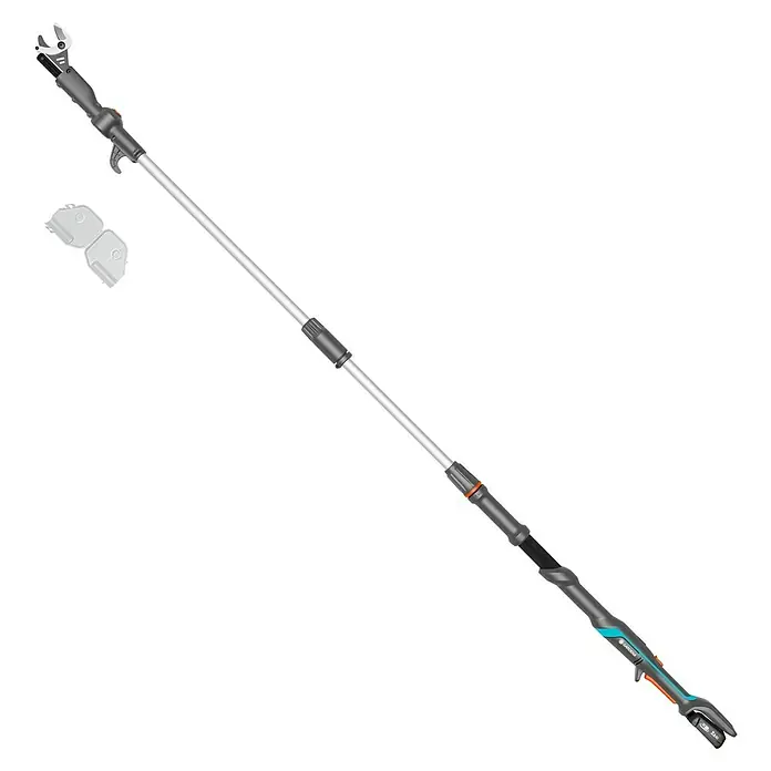 Gardena Power for All 18V Baumschere HighCut - 18 V, 1 Akku, Max. Aststärke: 28 mm, Länge: 255,7 cm - GARDENA Akku-Hochentaster HighCut 360/18V P4A, ein praktisches Werkzeug für Baumpflege mit Teleskopstiel und präzisen Schneiden für hohe Äste.