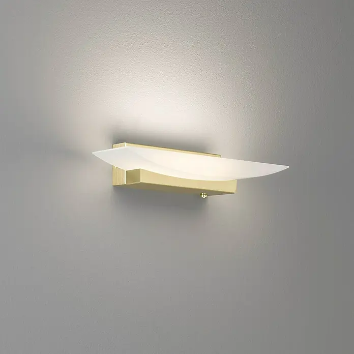 Fischer & Honsel LED-Wandleuchte Bowl - 8,5 W, L x B x H: 11 x 30 x 6 cm, Messing, Mehrfarbig - Elegante Wandleuchte mit goldenem Sockel und geschwungenem, weißem Lampenschirm, die ein warmes Licht ausstrahlt. Ideal für stilvolle Akzente.