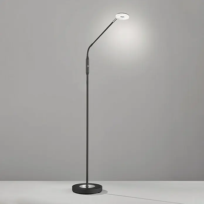 Fischer & Honsel Dent LED-Stehleuchte - 6 W, Höhe: 150 cm, Sandschwarz, Mehrfarbig, 1 Stk. - Elegante, moderne Stehlampe mit schlankem, schwarzem Design und hellem, kreisförmigem Licht, perfekt für jeden Raum.