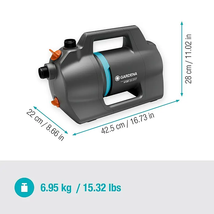 Gardena Gartenpumpen-Set 4100 Silent Saugschlauch550 W, Max. Fördermenge: 4.100 l/h