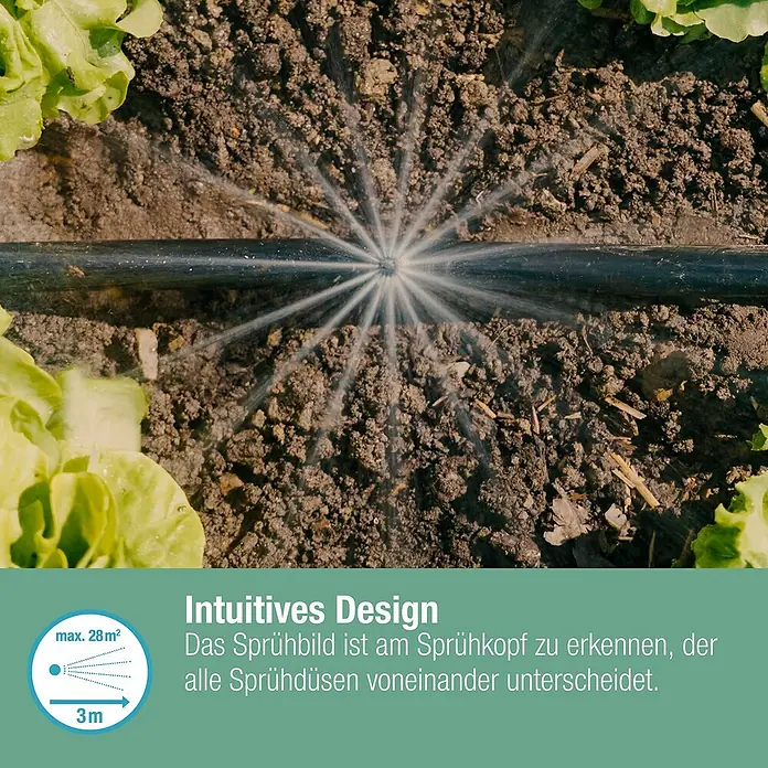 Gardena Micro-Drip Sprühdüse 360° - 5 Stk., 360 ° - Bewässerungssystem mit Sprinklerkopf im Einsatz, ideal für Gärten bis 28 m², intuitive Designerkennung.