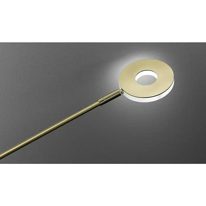 Fischer & Honsel Dent LED-Stehleuchte - 6 W, Höhe: 150 cm, Messing, Mehrfarbig, 1 Stk. - Nahaufnahme einer modernen Lampe mit goldenem Ring und LED-Beleuchtung, die ein stilvolles Lichtdesign zeigt.