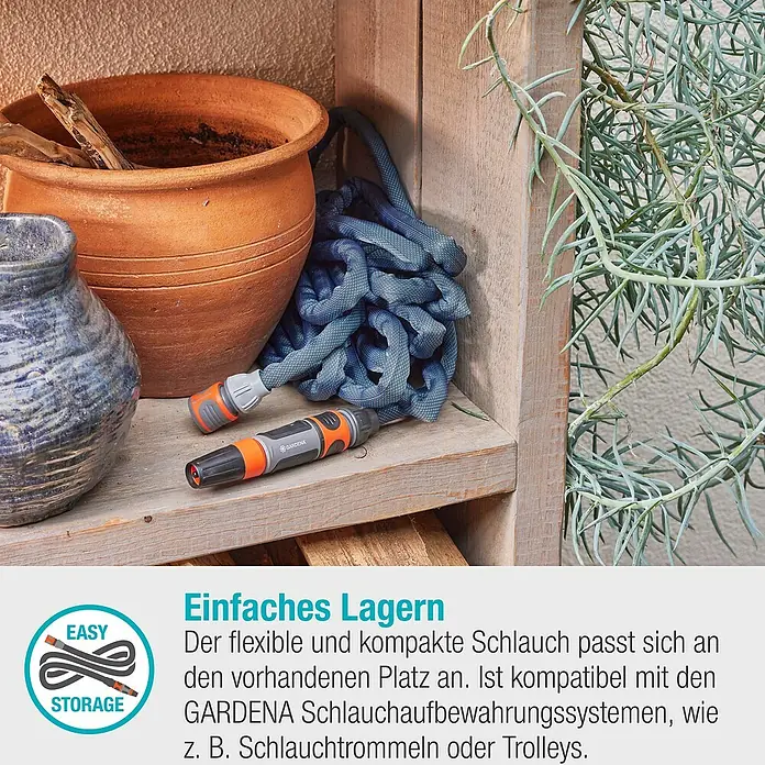 Gardena Gartenschlauch Liano Xtreme Set - 25 m, Schlauchdurchmesser: 13 mm - GARDENA Schlauch: Flexible Aufbewahrung des kompakten Schlauchs, passend für vorhandene Systeme, wie Schlauchtrommeln oder Trolleys.