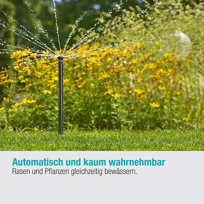 Gardena Sprinklersystem Turbinenversenkregner Pop-up MD40/300 - Max. Regnerfläche: 40 m², Rasenbewässerung - Automatischer Rasensprenger bewässert Rasen und Pflanzen gleichzeitig. Effiziente Gartenbewässerung.