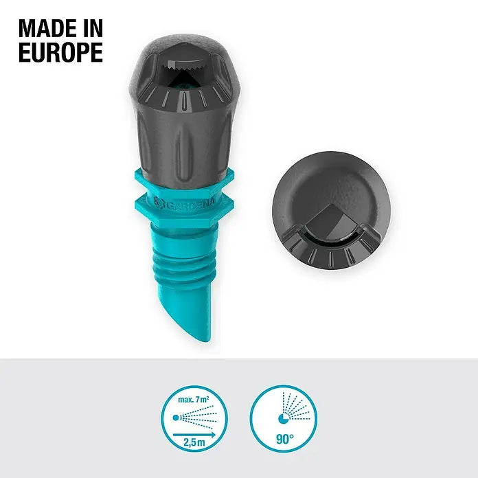 Gardena Micro-Drip Sprühdüse 90° - 5 Stk., 90 ° - Das Gardena Micro-Drip-System Sprühdüse 90° in Grau und Türkis für die Bewässerung von Pflanzen.