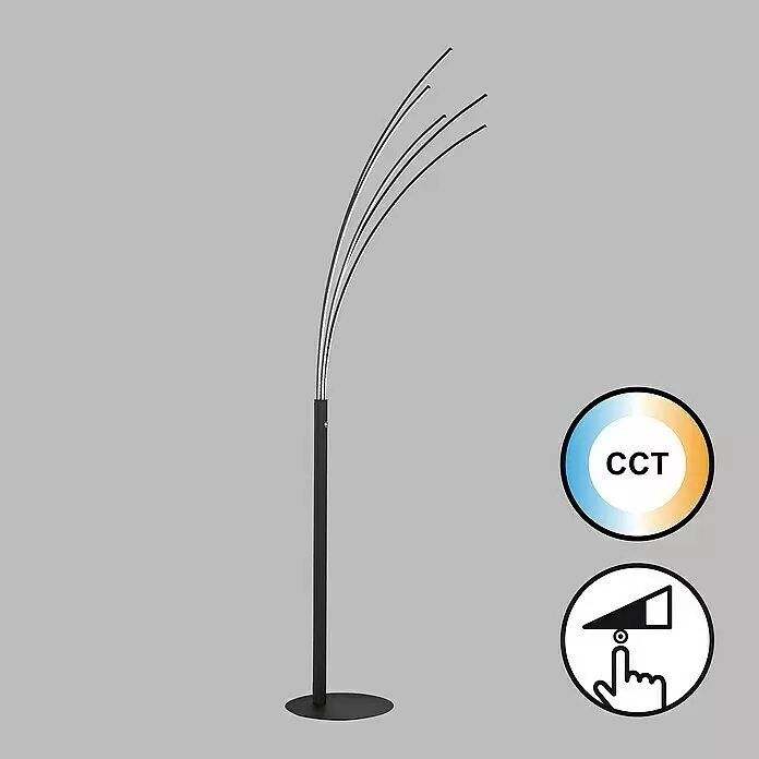 Fischer & Honsel LED-Stehleuchte Ellmau - 33 W, Höhe: 190 cm, Sandschwarz, Mehrfarbig - Moderne schwarze Stehlampe mit fünf gebogenen Leuchtstäben, mit CCT-Anpassung und Touch-Steuerung.