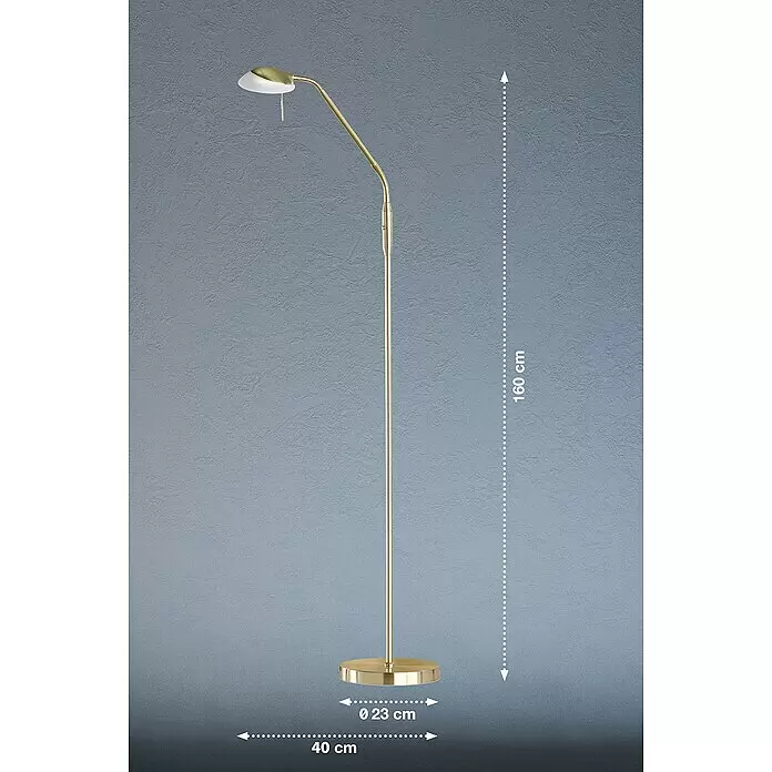 Fischer & Honsel Pool LED-Stehleuchte - 5 W, Höhe: 160 cm, Messing, Mehrfarbig - Hohe goldfarbene Stehleuchte mit flexiblem Hals, weißem Schirm und rundem Fuß. 160 cm hoch, Basisdurchmesser 23 cm.