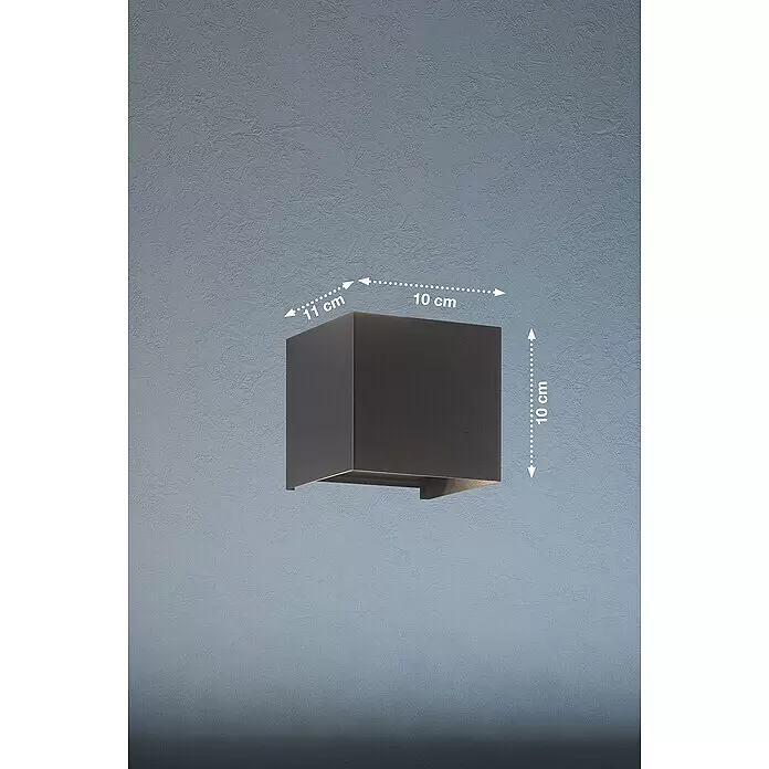 Fischer & Honsel LED-Außenwandleuchte Wall - 6 W, 10 x 11 x 10 cm, Schwarz, IP44 - Dunkelgraue rechteckige Wandleuchte, 10x10 cm, 11 cm tief, an texturierter Wand montiert.