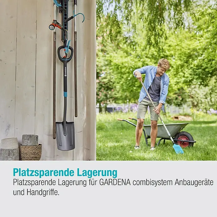 Gardena Combisystem Geräteleiste Flex - Passend für: GARDENA combisystem Geräte und Stiele - Gartengeräte-Wandhalterung: Die perfekte Lösung zur platzsparenden Aufbewahrung Ihrer Gartengeräte, wie Spaten, Besen und mehr.